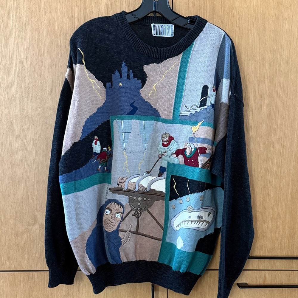 VINTAGE MIMI SPIRIT Mens KNIT WOOL Frankenstein SWEATER Size Large